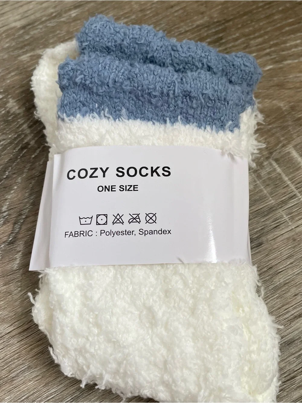 Cozy Socks Blue & White Plush Fuzzy Slouch Socks One Size Soft Warm Lounge